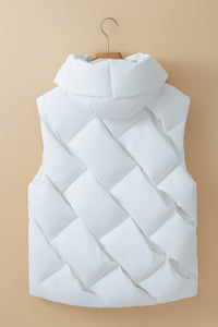 White Quilted Zipper Front Hooded Vest Coat