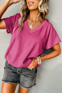 Black Crinkled V Neck Wide Sleeve T-shirt