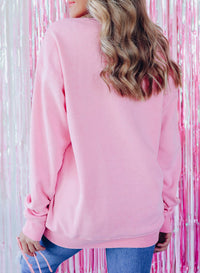 White XOXO Glitter Print Round Neck Casual Sweater