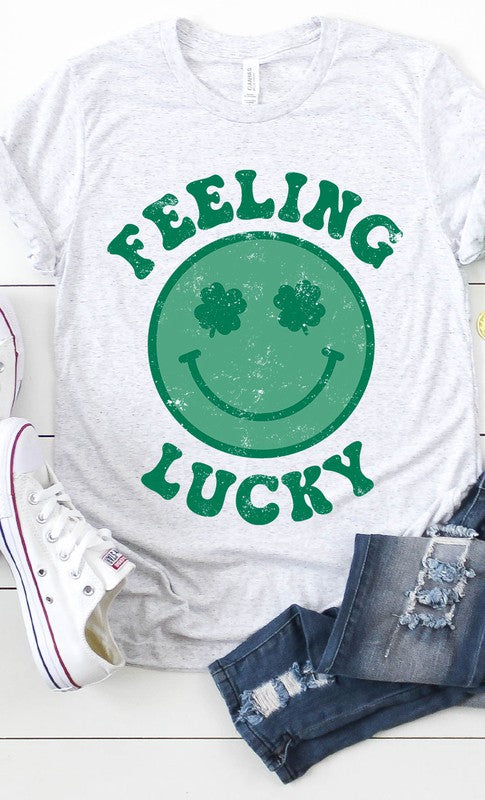 Retro DISTRESSED Feeling Lucky Smiley Tee PLUS