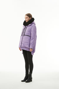 Wisteria Plush Linen Zip Up Hooded Puffer Coat