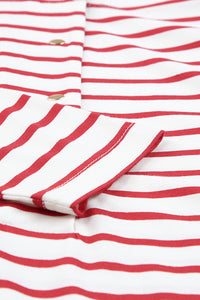 Red Striped Print Ruffled Buttoned Long Sleeve Top