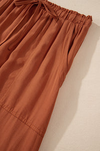 Chestnut Mineral Wash Cargo Pocket Drawstring Waist Maxi Skirt