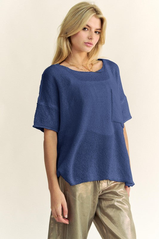 Davi & Dani High-Low Round Neck Knit Top