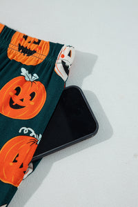 Orange Halloween Pattern Short Sleeve Shirt Pajama Set