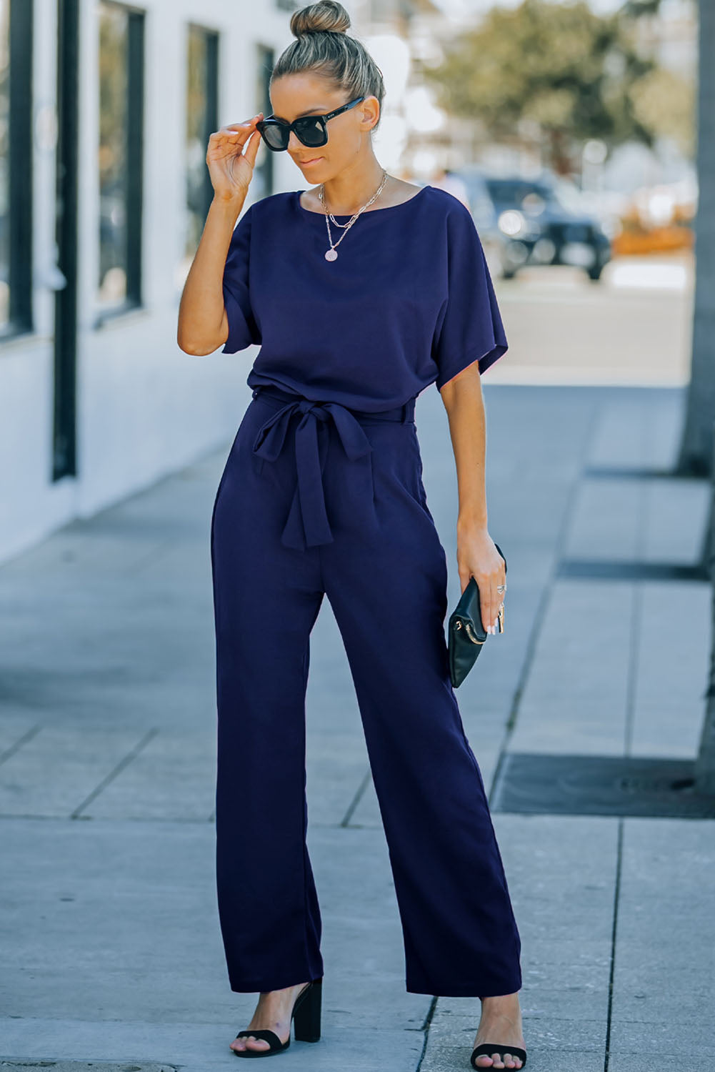 Black Belted Wide Leg Jumpsuit