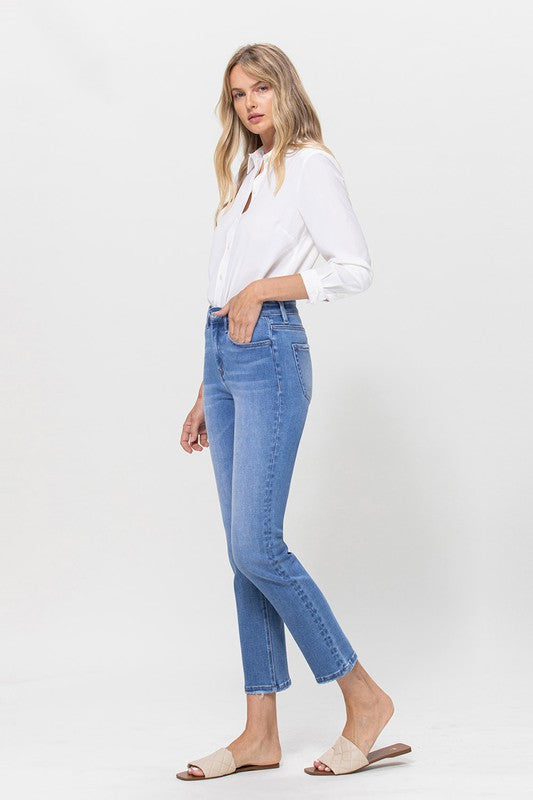 High Rise Stretch Crop Slim Straight