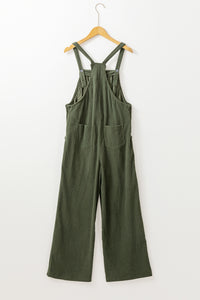 Jungle Green Solid Pocketed Loose Fit Corduroy Overall