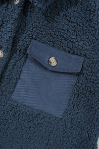 Blue Contrast Flap Pocket Single Breasted Teddy Coat