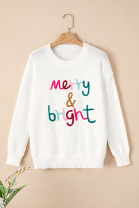 White XOXO Glitter Print Round Neck Casual Sweater