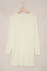 White Solid Color Open-Front Buttons Cardigan