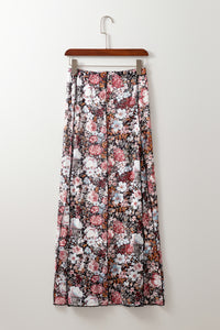 Brown Floral Print High Waist Maxi Skirt