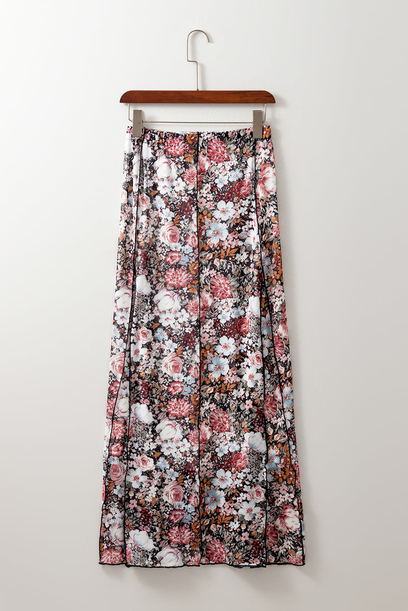 Brown Floral Print High Waist Maxi Skirt