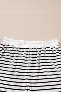 Black Stripe Textured 3/4 Sleeve Top and Shorts Set