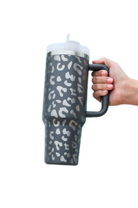 White Leopard Print 40OZ Stainless Steel Portable Cup with Handle