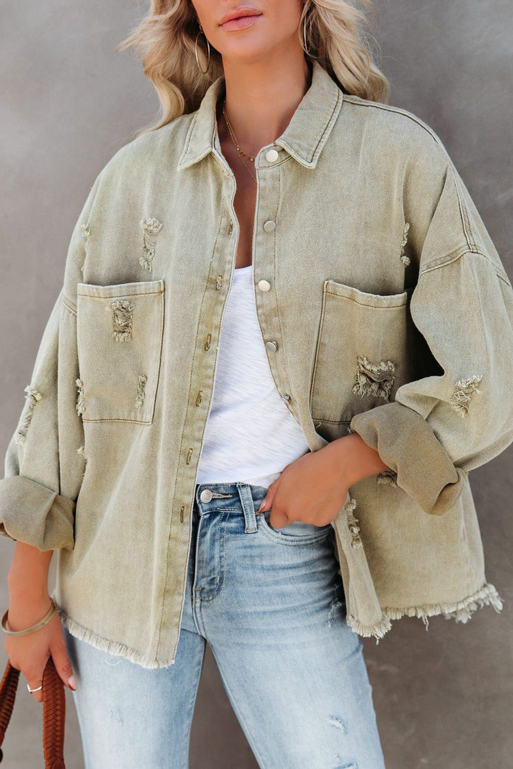 Yellow Distressed Fringe Trim Denim Jacket