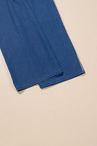 Sail Blue Washed Denim Chambray Loose Plus Size Pants