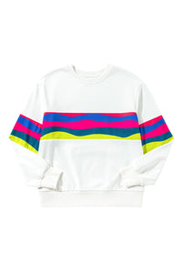 White Colorful Striped Accent Long Sleeve T Shirt