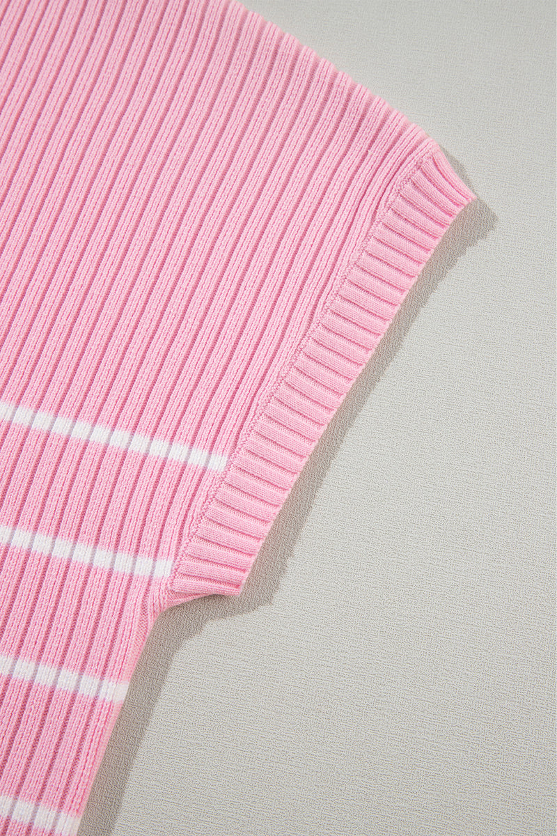 Pink Stripe Ribbed Loose Plus T Shirt