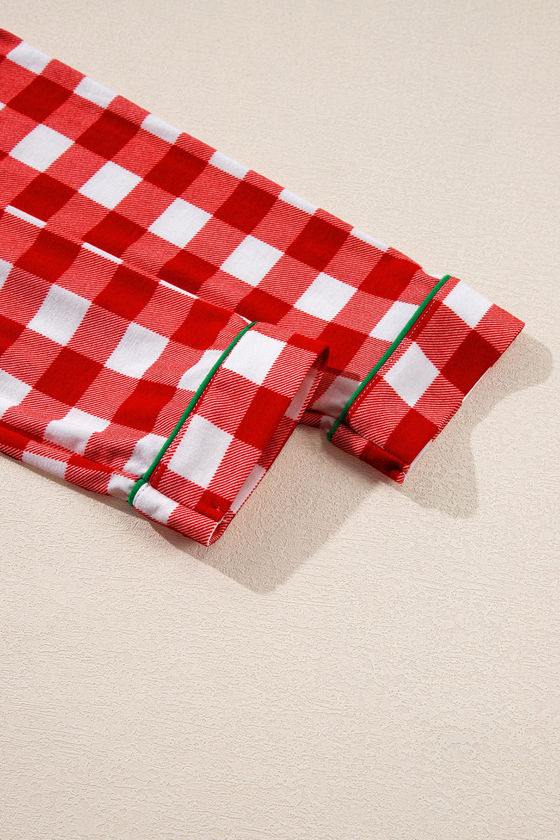 Fiery Red Christmas Plaid Print Shirt and Pants Pajama Set