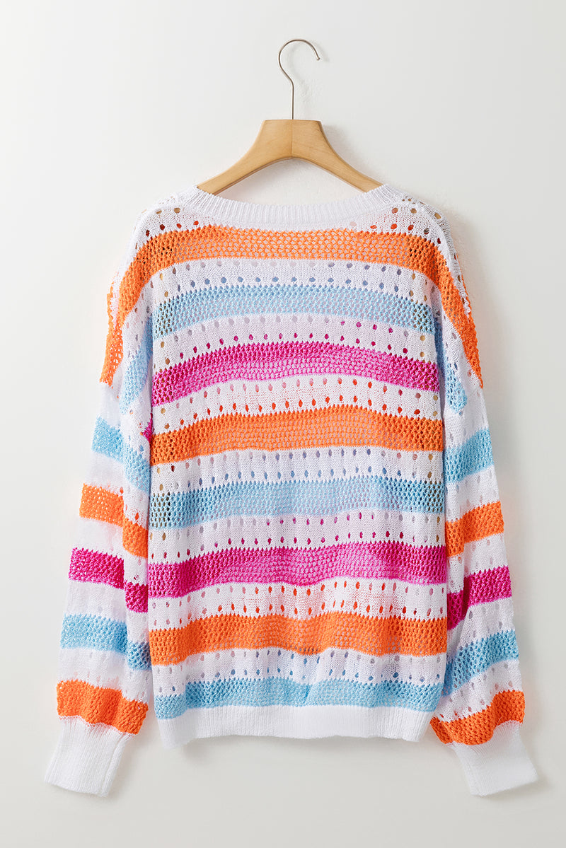 Striped Hollowed Knitted Loose Sweater