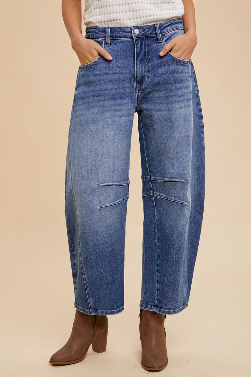 Annie Wear Mid Rise Barrel Leg Jeans with Pockets