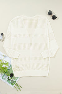 White Solid Color Lightweight Open Knit Tunic Cardigan