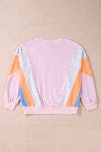 Light Pink Color Block Batwing Sleeve Loose Fit Sweatshirt