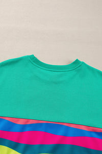 Green Colorful Striped Accent Long Sleeve T Shirt