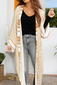 Yellow Bohemian Geometric Printed Loose Sleeve Long Kimono