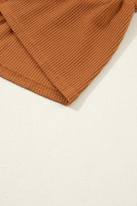 Chestnut Contrast Seam Frilly Edge Waffle Knit T-shirt