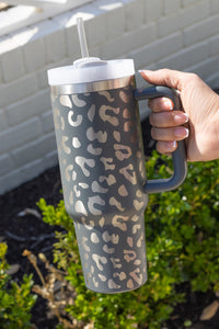 White Leopard Print 40OZ Stainless Steel Portable Cup with Handle