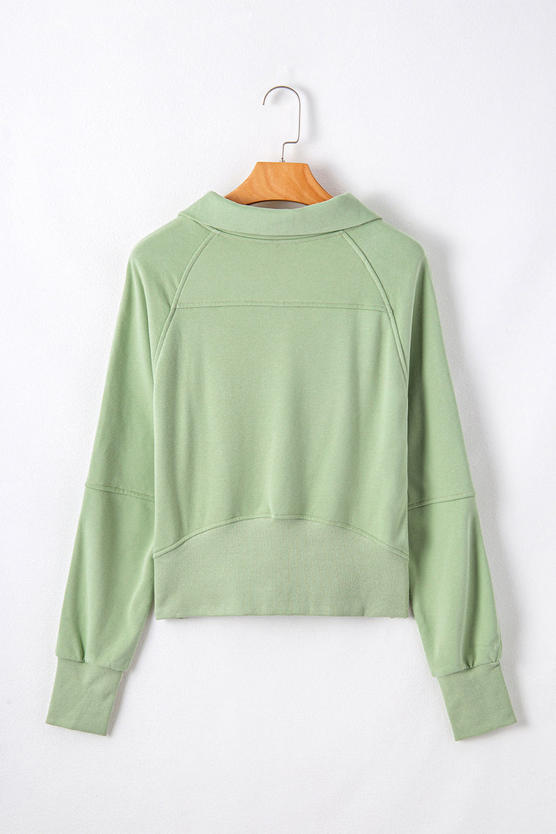 Smoke Green Quarter Zip Stand Neck Kangaroo Pocket Sweatshirt