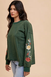 Annie Wear Embroidered Long Sleeve French Terry Top