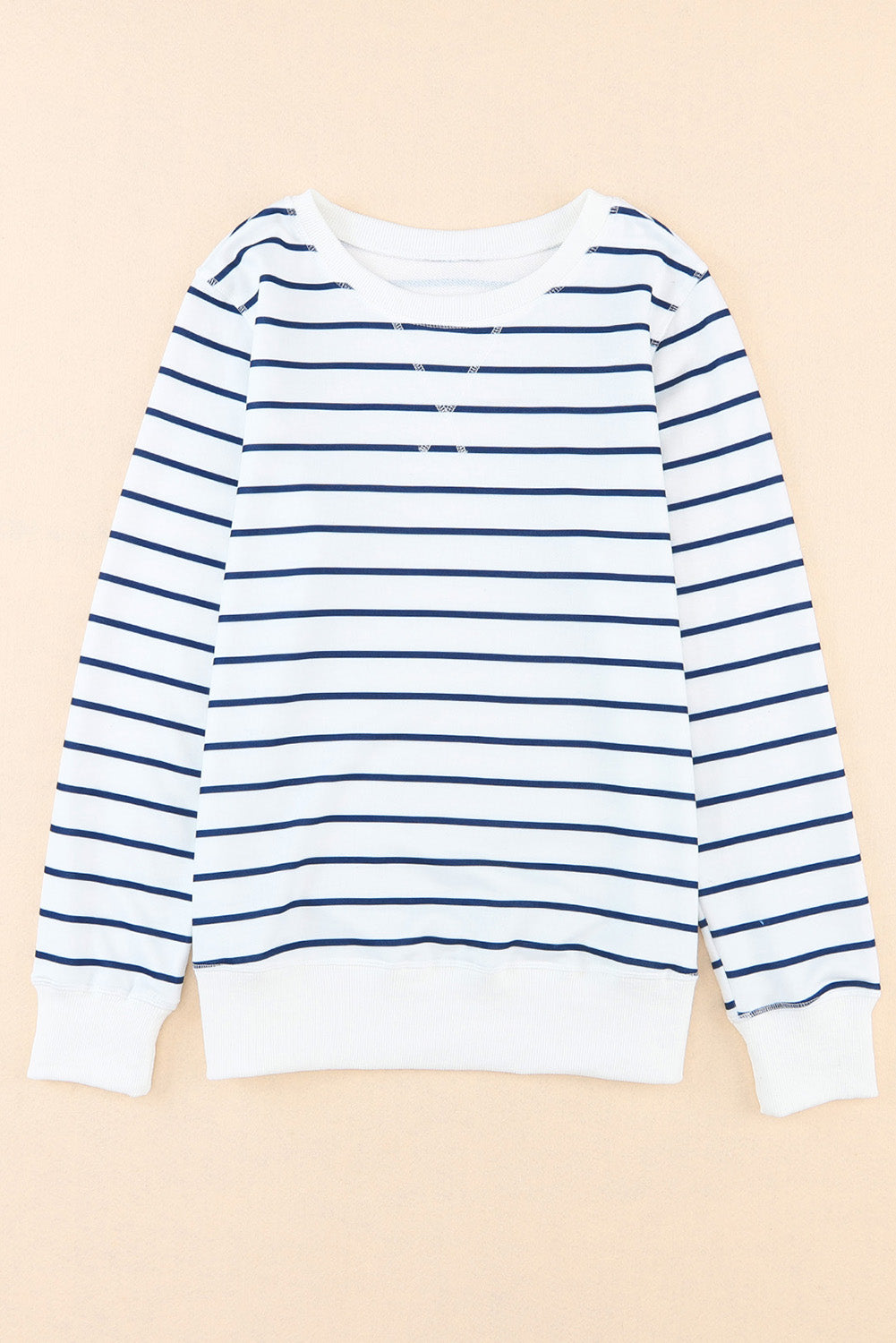 Striped Print Ribbed Trim Long Sleeve Top