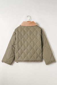 Jungle Green Teddy Collar Flap Pockets Quilted Puffer Jacket