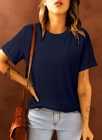 Black Round Neck Rolled Sleeve Plus Size T-shirt