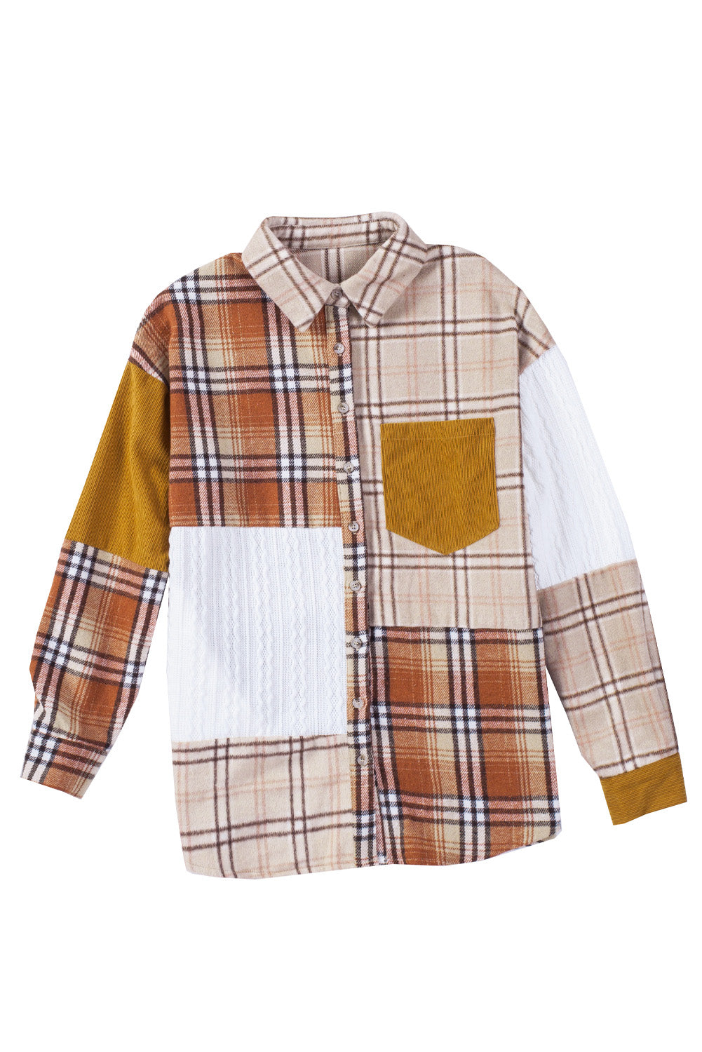 Gold Brick Plus Size Plaid Patchwork Button up Shacket