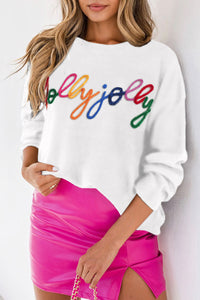 White XOXO Glitter Print Round Neck Casual Sweater