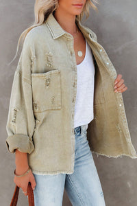 Yellow Distressed Fringe Trim Denim Jacket