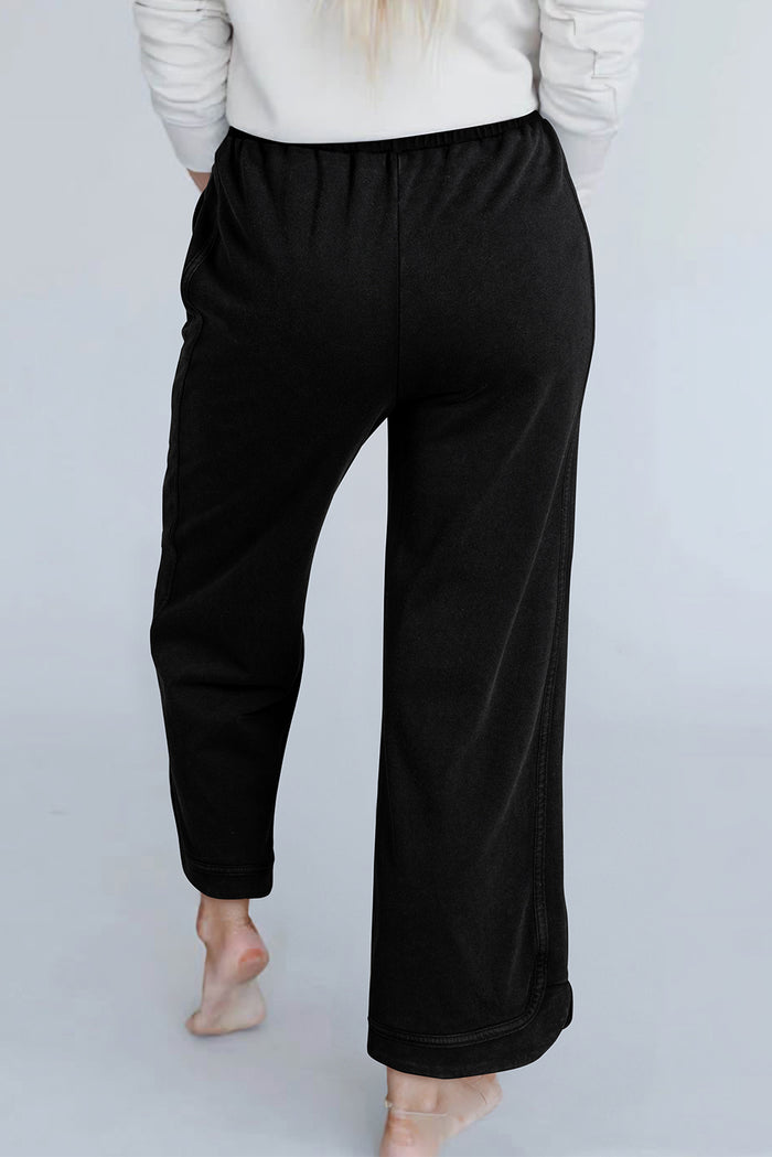 Black Mineral Wash Exposed Seam Wide Leg Pants