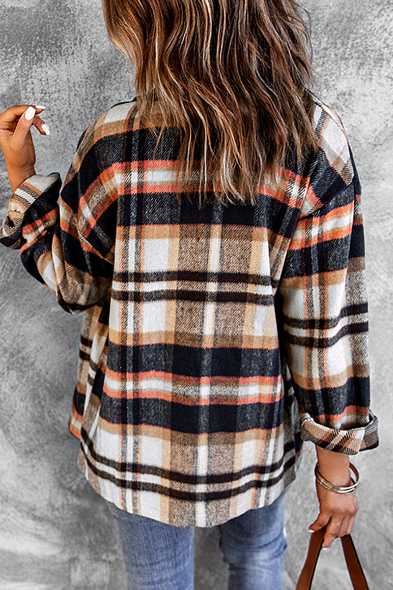 Geometric Plaid Print Pocketed Shacket