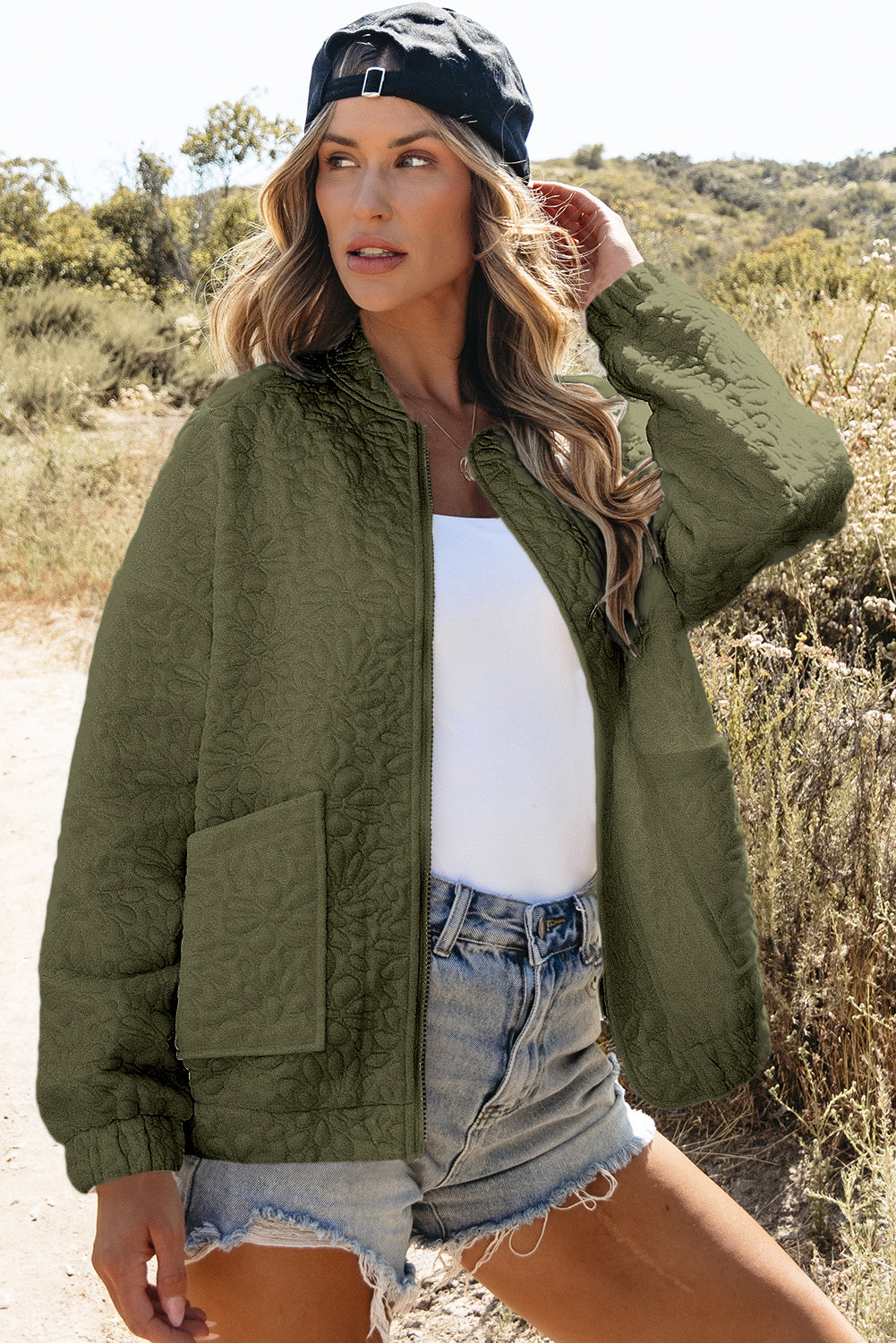 Jungle Green Floral Quilted Jacket