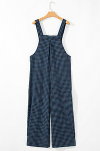 Sail Blue Plaid Print Buttoned Pocketed High Waist Overall