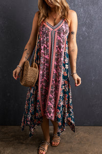 Pink Bohemian Floral Patchwork Print Long Sundress