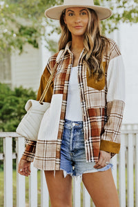 Gold Brick Plus Size Plaid Patchwork Button up Shacket