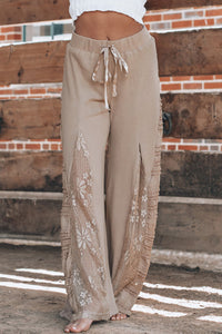 Smoke Gray Boho Lace Patchwork Wide Leg High Waist Pants