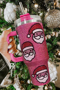 Rose Red Christmas Santa Claus Diamond Thermos Cup with Straw 40oz