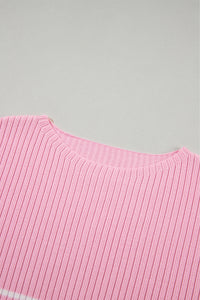 Pink Stripe Ribbed Loose Plus T Shirt