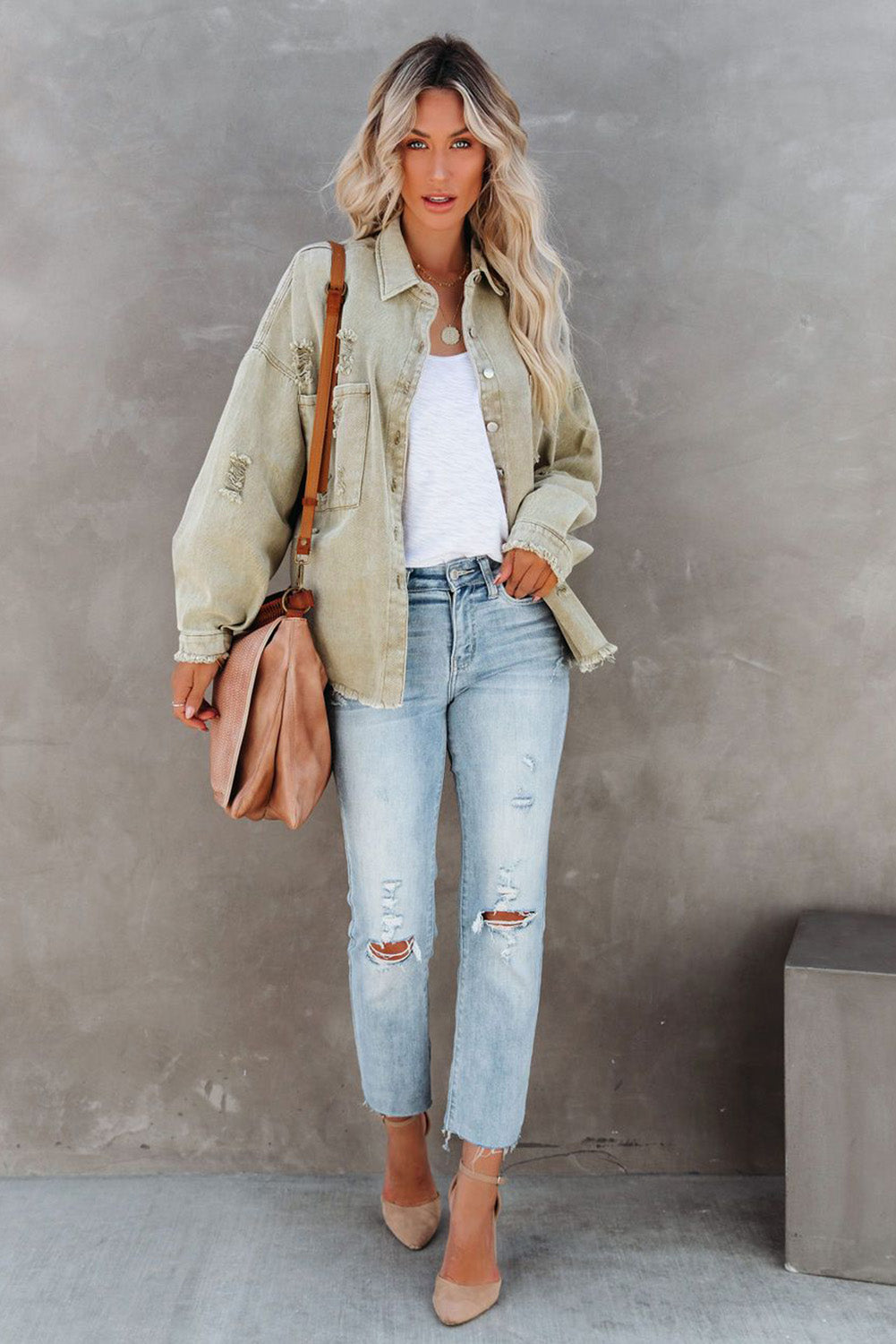 Yellow Distressed Fringe Trim Denim Jacket